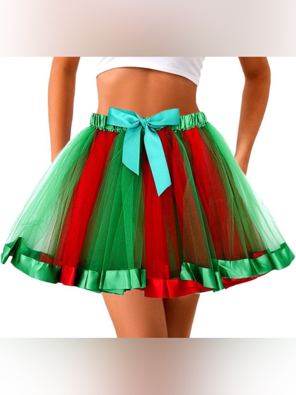 ✨ NWOT Christmas Tutu Skirt Red Green Bow Puffy Tulle Holiday Party ✨🎄